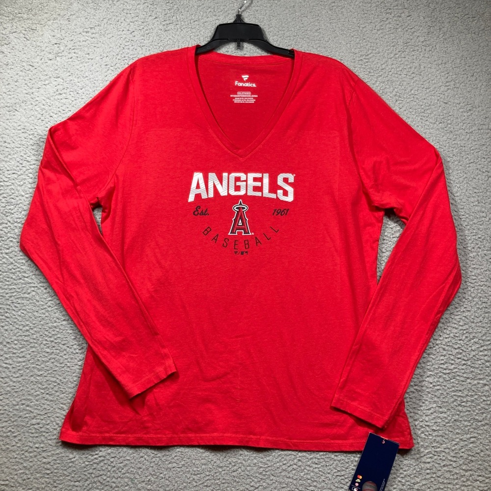 Los Angeles Angels T Shirt Womens XXL Red V Neck Long Sleeve MLB Baseball NEW